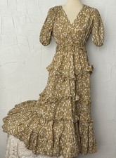 Anna Cate XS Tiered Maxi Dress Cotton Block Print Boho Cottagecore Puff Sleeve