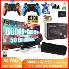 Video Game Console Retro 58000+Games TV Stick 256G 4K HDMI 2 Wireless Controller