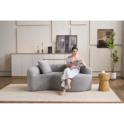 S Curved Loveseat Sofa for Small Apartments, Light Gray Pillow Back