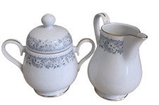 Vintage RC Noritake Iona N517 Zuckerdose & Milchk&auml;nnchen Set - blaue Blumen, Goldrand