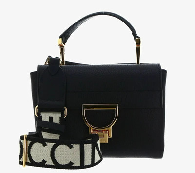 Authentic COCCINELLE Arlettis Signature Leather Top Handle Crossbody Bag Black