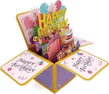3D Happy Birthday Card, Pop Up Birthday Cards for Women, Greeting Cards with Bla