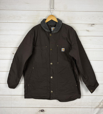 Carhartt Coat Mens Large Brown Full Swing Sherpa Collar Lined Canvas Workwear