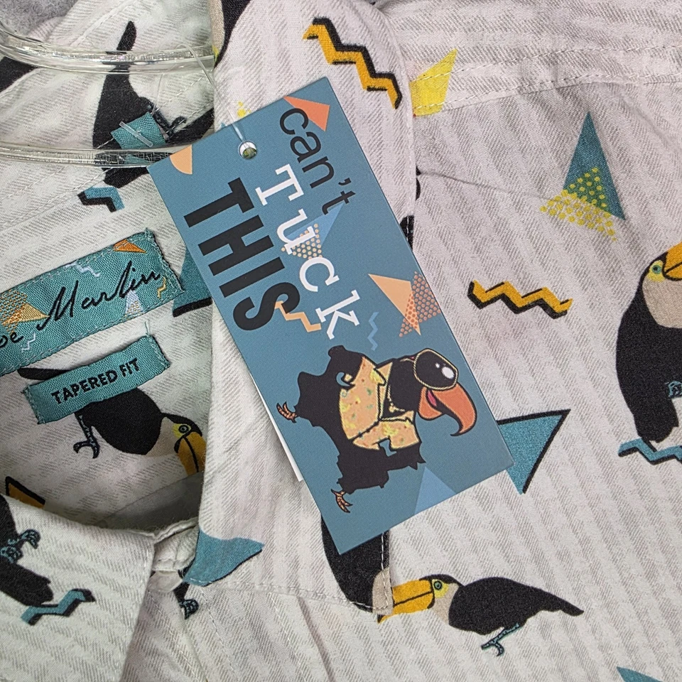 Joe Marlin Hawaiian Shirt Mens 2XL Blue Toucan Tropical Aloha Cotton NWT - Image 3 of 4