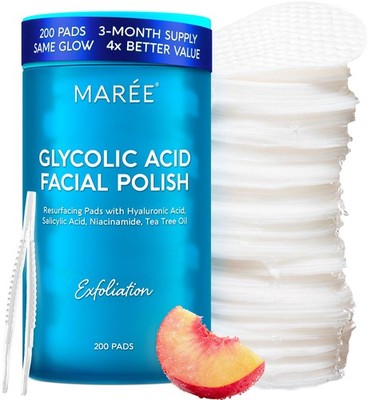 MAREE Glycolic Acid Pads   200 Toner for 200 Count (Pack of 1), Blue