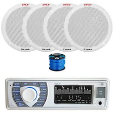 Pyle BT Marine MP3 Stereo Receiver, 4X 6.5" 400W Speakers White w/ Wire