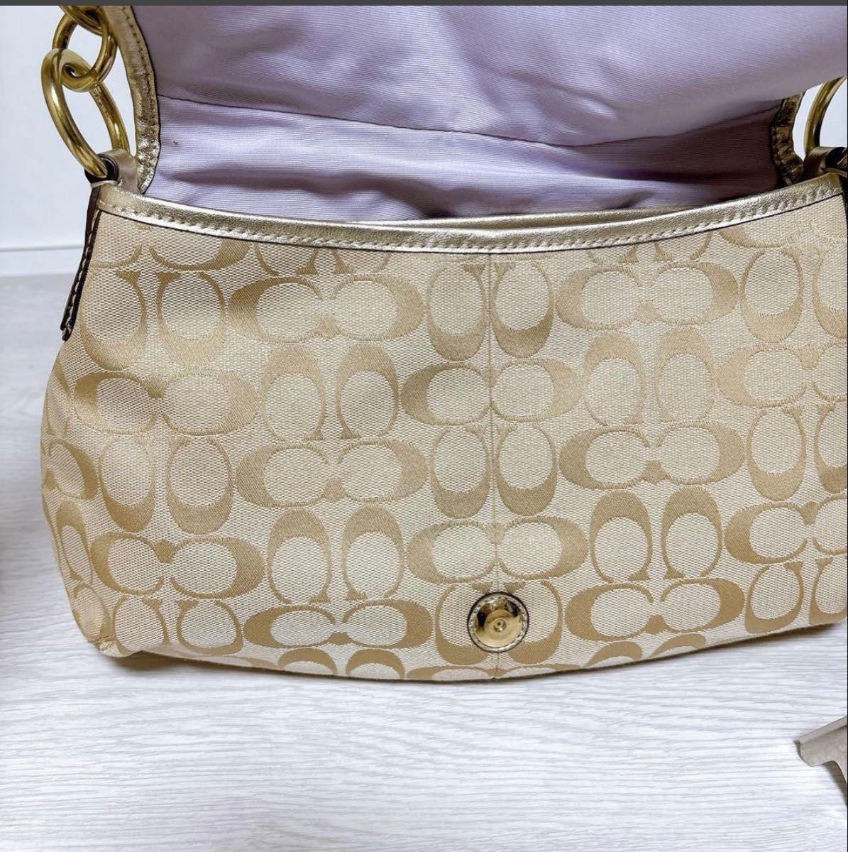 Coach Soho Signature One Shoulder Gold Tote Bag 1a - Gem