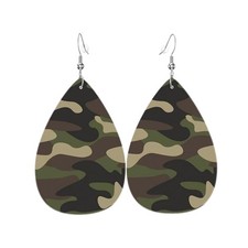 BOFILL Camoflage Earrings for Women Leather Camo Dangle Lightweight Green