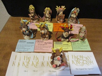 Harmony Kingdom Santa's Reindeer Complete Set of 9 with Cards and Brochures