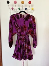 Rhode Ella Mini Dress In Purple Floral Print Velvet With Braided Belt