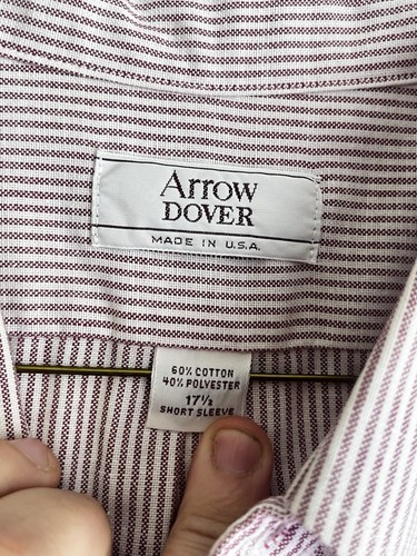Vintage Arrow Dover 17.5 Men's Short Sleeve Button Down Shirt Red Stripe - Picture 3 of 3