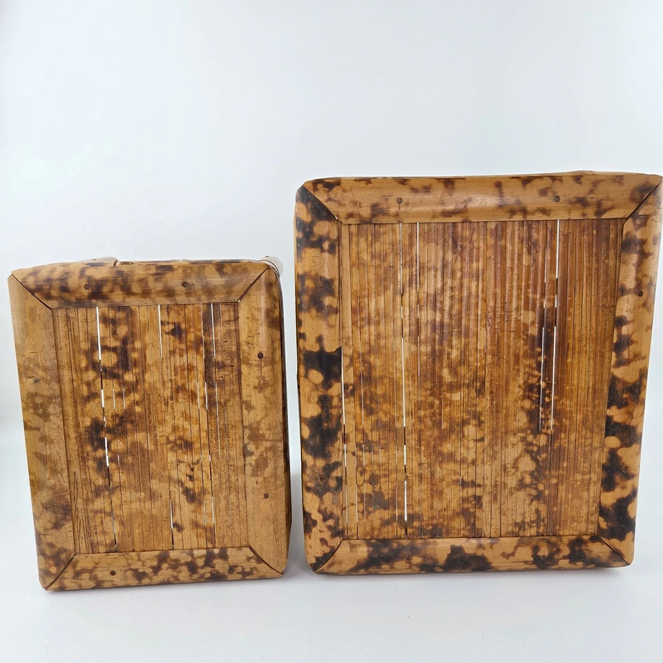 Mesas de anidación de bambú quemado para tortugas soporte para plantas pedestal conjunto chino de colección boho Foto 3 de 4