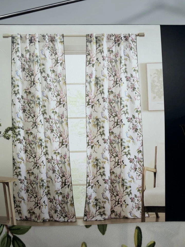 Nuevo Juego de 4 Cortinas Envogue Jardín Floral Pájaros 37x96 Foto 3 de 4