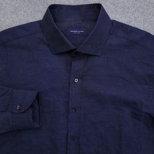 Proper Cloth Dress Shirt Mens 17 35 Slim Fit Navy Blue Linen Blend Button Up