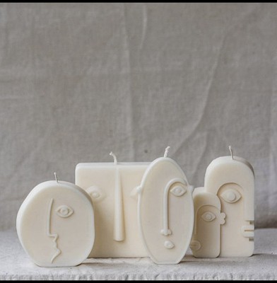 glowing harmony Abstract Face Unscented Soy Wax Candles Set of 4