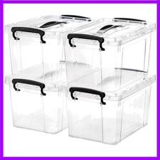 4 Pack 6 Quart Clear Storage Latch Box, Plastic Storage Bins with Lids, Latch...