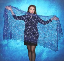 Knitted Goat Down Orenburg Shawl Scarf With Embroidery Handmade