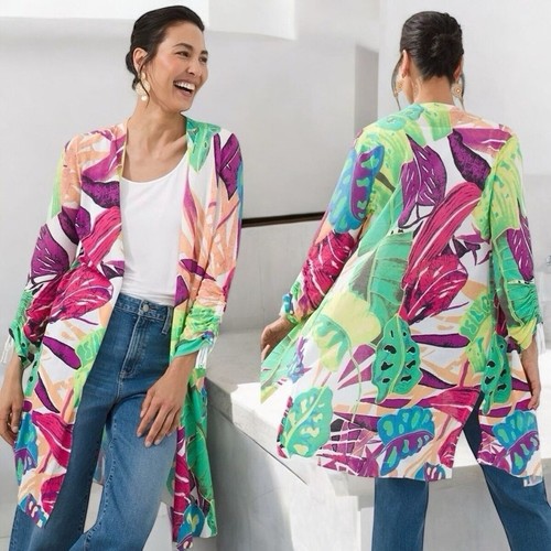 Chicos 2 große bunte Dschungel Staubtuch tropischer Blumenmuster Strickjacke - Bild 12 von 12