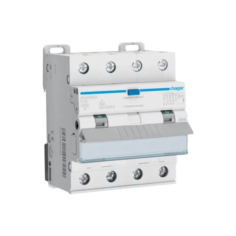 Hager FI-LS-Schalter, Kennlinie C, 32A, 30mA, 4-polig, Typ A - ADX482D