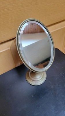Adjustable Tilting Vintage Oval Tabletop Vanity Mirror, Gold Antique Brass Metal
