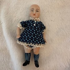 Signed Vintage German Bisque Porcelain Doll Blue Lace Excellent Handpainted 130-