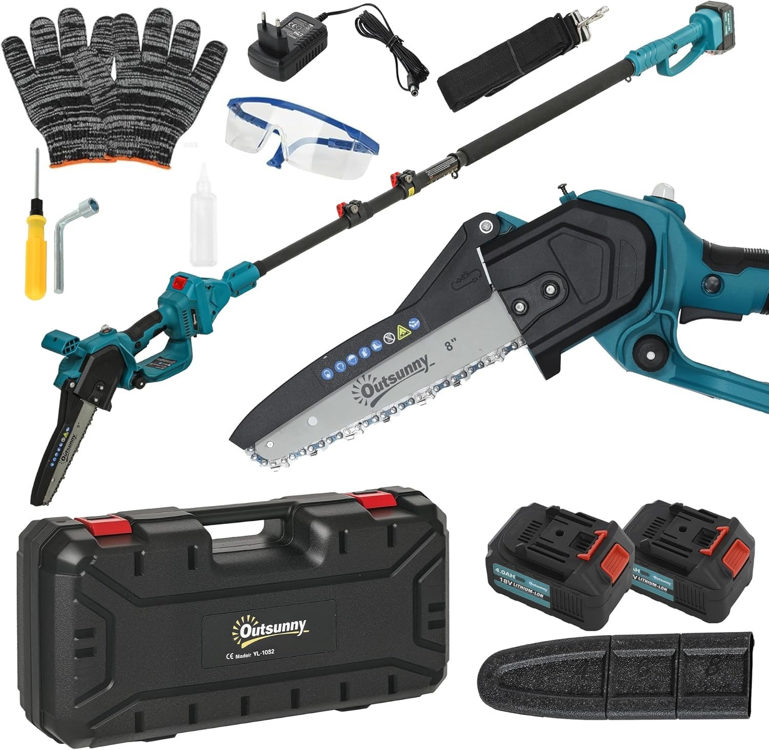 Motosega a Batterie 2in1 con Palo Telescopico e Motore Brushless Blu