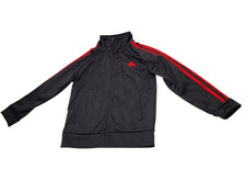 Adidas Toddler Full Zip Track Jacket 3 Red Stripe Logo Embroidered Black Size 5