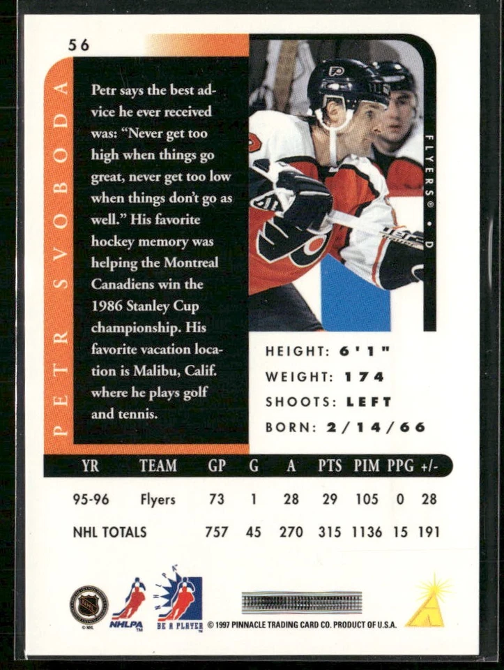 1996-97 Pinnacle Be a Player Petr Svoboda Autographs Silver #56 Flyers - Image 2 of 2