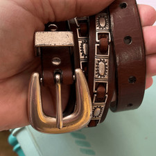 Vintage Fossil Leather Concho Belt Southwestern Style Ladies Belt