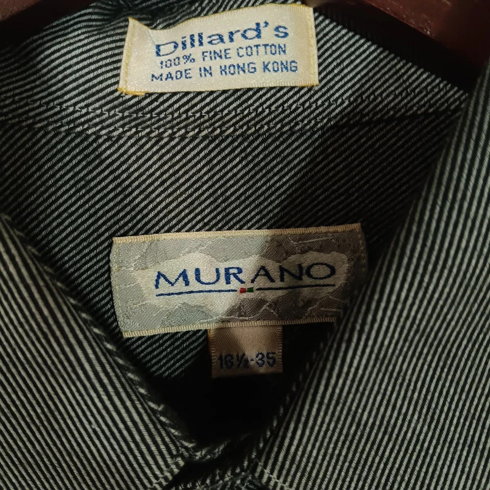 Algodão fino listrado preto e branco vintage Dillard's Murano masculino L 16 1/2 34/35 - Imagem 3 de 4