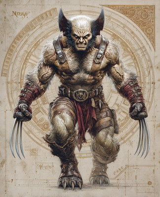 Feral Wolverine in Tan Armor with Extended Claws Print - 362749224