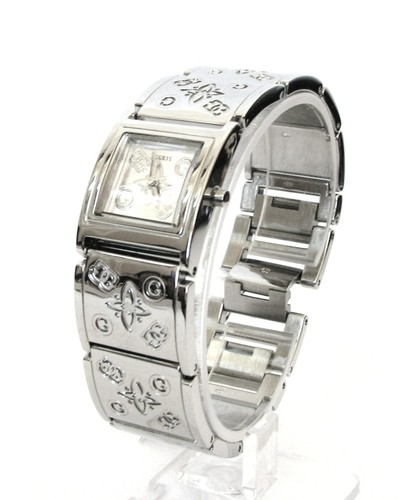 NEW GUESS FANCY LOGO SIGNATURE POLISHED SILVER TONE BRACELET WATCH W10197G1 - Picture 2 of 8