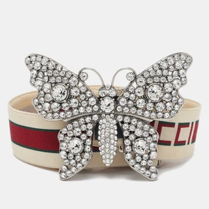 Ceinture Gucci blanche/rouge élastique cristaux papillon 95 cm