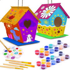 2 Pack Bird House Kit, DIY Birdhouse Kits, Wooden Crafts Arts for Children to Bu