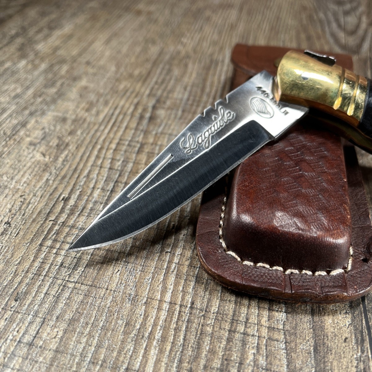 RARE Laguiole 440-600LH Folding Knife Brass Bolster Horn/Bone w