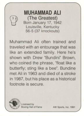 MUHAMMAD ALI BONUS CARD #1 1991 AW Sports Boxing Card #3 | eBay