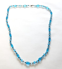 Light Blue Faceted Glass Beaded Silver Tone Necklace 32" Long