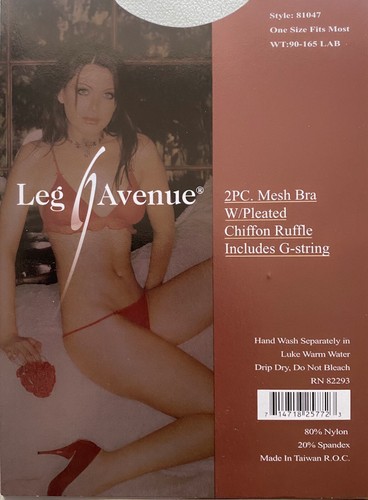 Super Cute Sexy LEG AVENUE 2PC Mesh Bra w/ Pleated Chiffon Ruffle+Thong/One Size - Picture 2 of 2