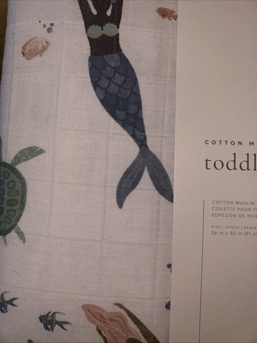 New Little Unicorn Cotton Muslin Toddler Comforter Mermaid Print 36x50 Inches - Picture 1 of 5