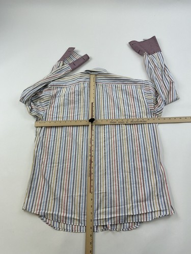 Faconnable Shirt Mens Large Rainbow Striped 100% Cotton French Cuff Button Up - Picture 6 of 9