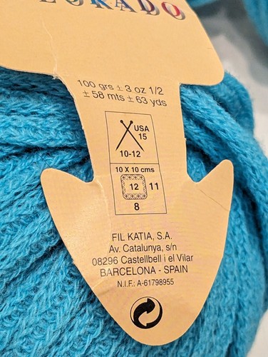 LOT of 4 balls of KATIA COLORADO tubular wool blend SPANISH #15 Wool Turquoise - Picture 5 of 7