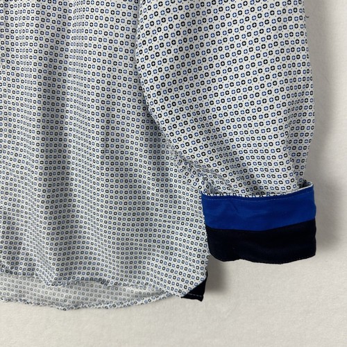 Silver Stone Men Shirt Button Up Flip Sleeve Geometric Off White Blue Size L NWT - Picture 6 of 17