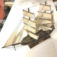 ​Vtg Bergantin Siglo XVIII Ship Wooden Model 16" x 21" x 3" plaque Nautical Boat