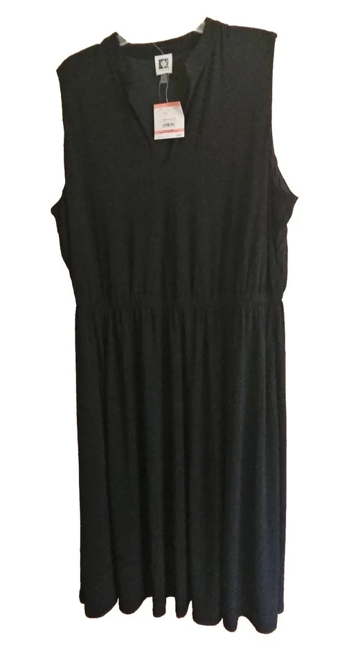 Anne Klein Plus Size Midi Dress Solid Black Self-tie Belt Women SZ 3X  New - Image 3 of 4