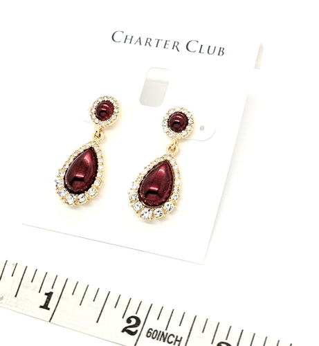 Metallic Red Dangle Drop CZ Halo Stud Earrings - Picture 5 of 6