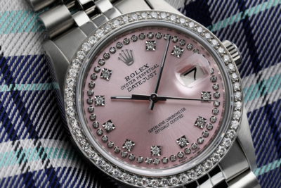 16014 Rolex Datejust 36 mm Pink Dial Diamond Bezel Stainless Steel