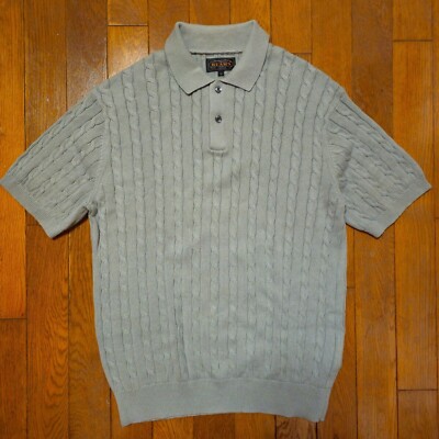 NWOT BEAMS Plus Japan Flax Cotton Cable Knit Polo Shirt Steel Blue Fits Medium