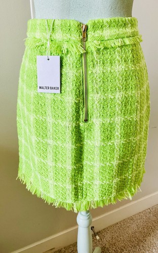 Gonna in tweed con frange neon verde Walter Baker nuova con etichetta taglia 2 (XS) con collo alto - Foto 3 di 8