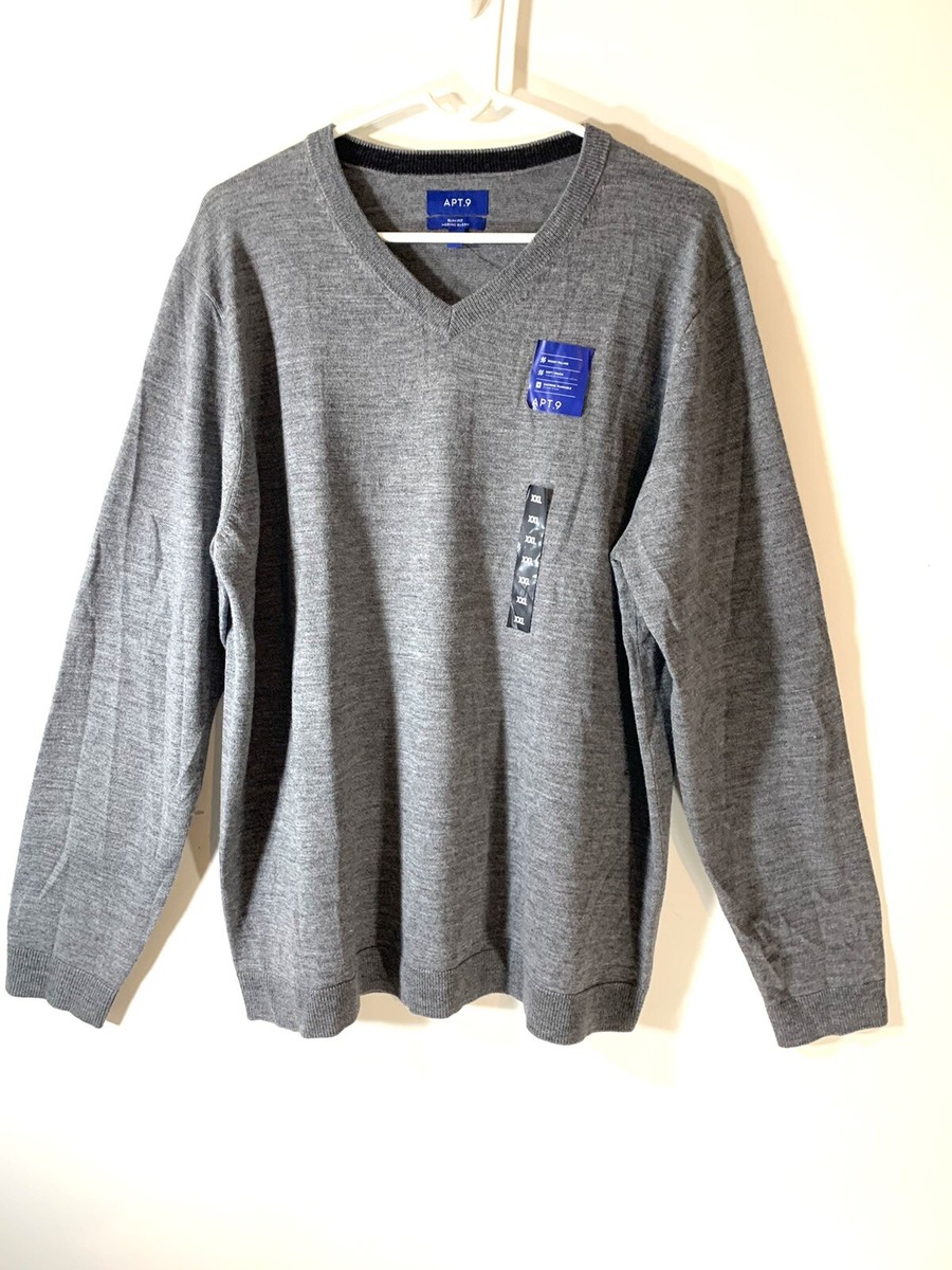 APT Sweater Mens Size XXL Gray V-Neck Slim Fit Merino Wool Blend