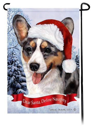 Dear Santa, Define Naughty Garden Flag - Blue Merle Cardigan Welsh Corgi 047E